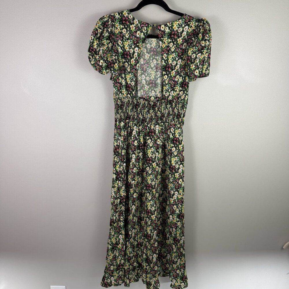 AFRM Los Angeles Floral Midi Dress Jamie Open Back Short Sleeve Slit Size S - Picture 9 of 9